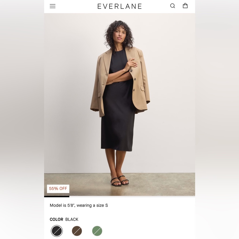 Everlane Form dress Black Sheath Midi Dress Crew Neck Short Sleeve xs - Picture 2 of 11